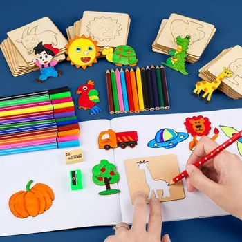  20pcs Montessori Deti Kreslenie Hračky Drevené DIY Maľovanie Šablóny Šablóny Vzdelávania, Vzdelávacie Hračky pre Deti Vianočný Darček
