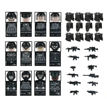 MOC Vojenská Zbraň 12pcs/veľa Špeciálnych Síl Taktická Vesta Zbrane Minifigs SWAT Vojakov Figúrka Stavebné Bloky Mini Hračky Dieťa