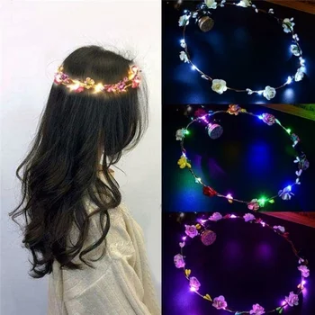  LED Ženy, Svadobné Party Vlasy Garland Koruny hlavový most Kvetinový Veniec Hairband