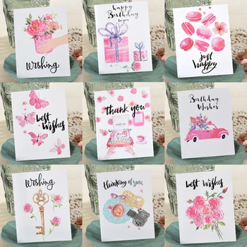  9pcs Mini kvet narodeniny karty malé darčekové karty narodeniny, priania papier štítok ďakujem karty