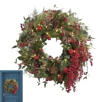  Vianočné Vence Na Dvere 45 cm 17.72 na Vianoce Odev S Berry Zoskupení Zimné Red Berry Garland S sú borovicové šišky Na